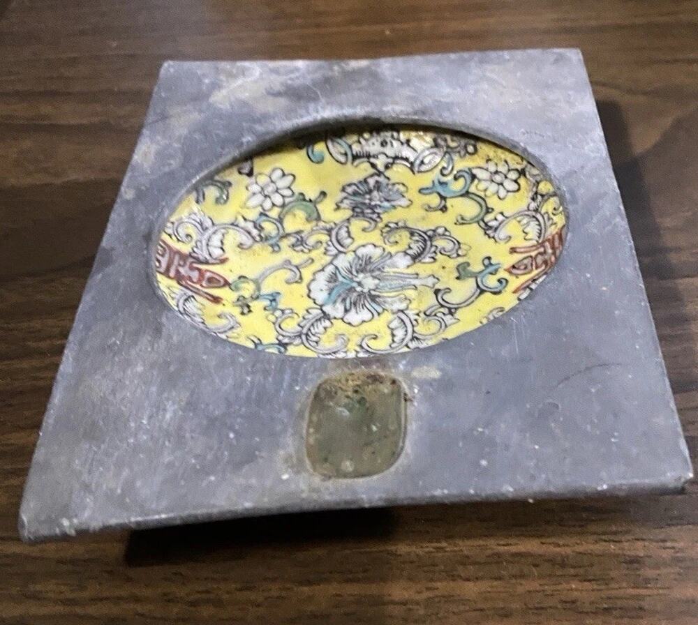 Vtg Japanese Porcelain Bowl Encased Pewter Enameled Hong Kong 4" Floral Small